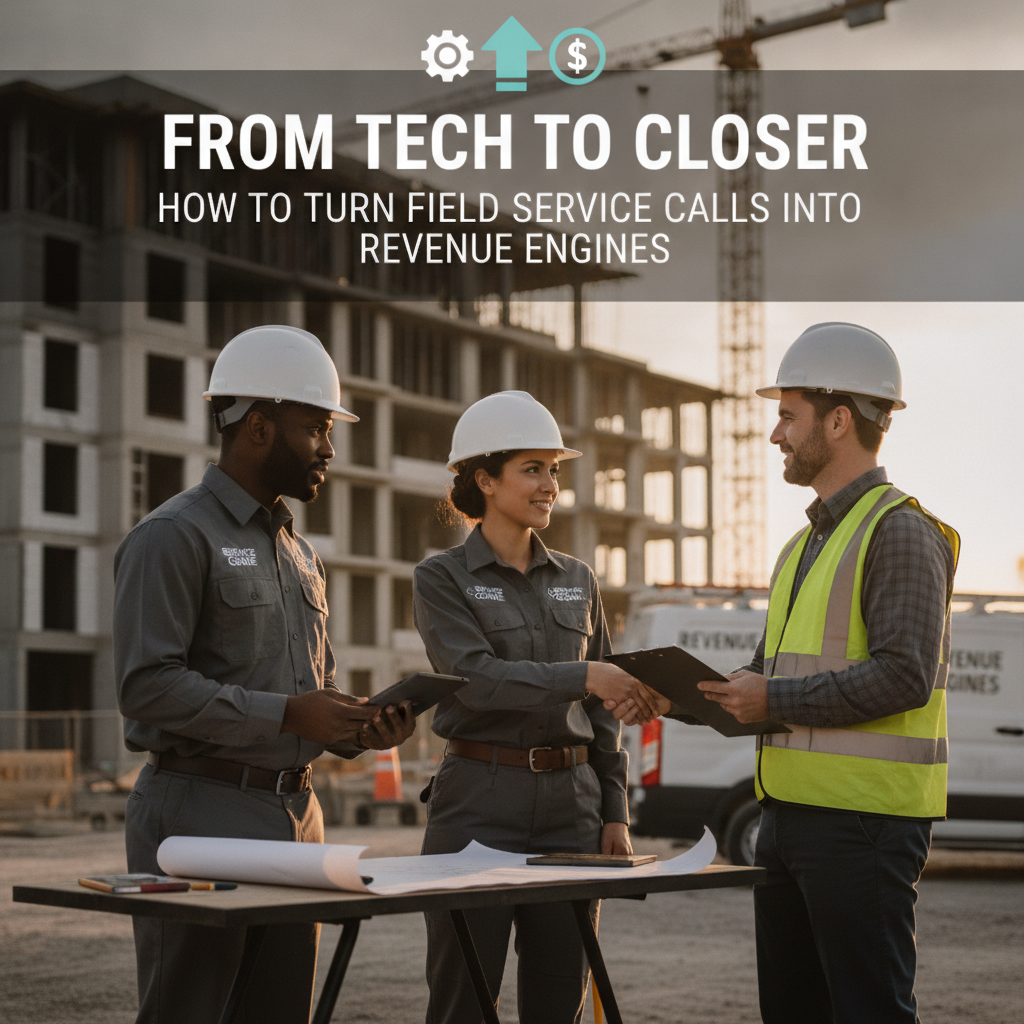 Create a Bog post image that reflects this title: From Tech to Closer: How to Turn Field Service Calls into Revenue Engines