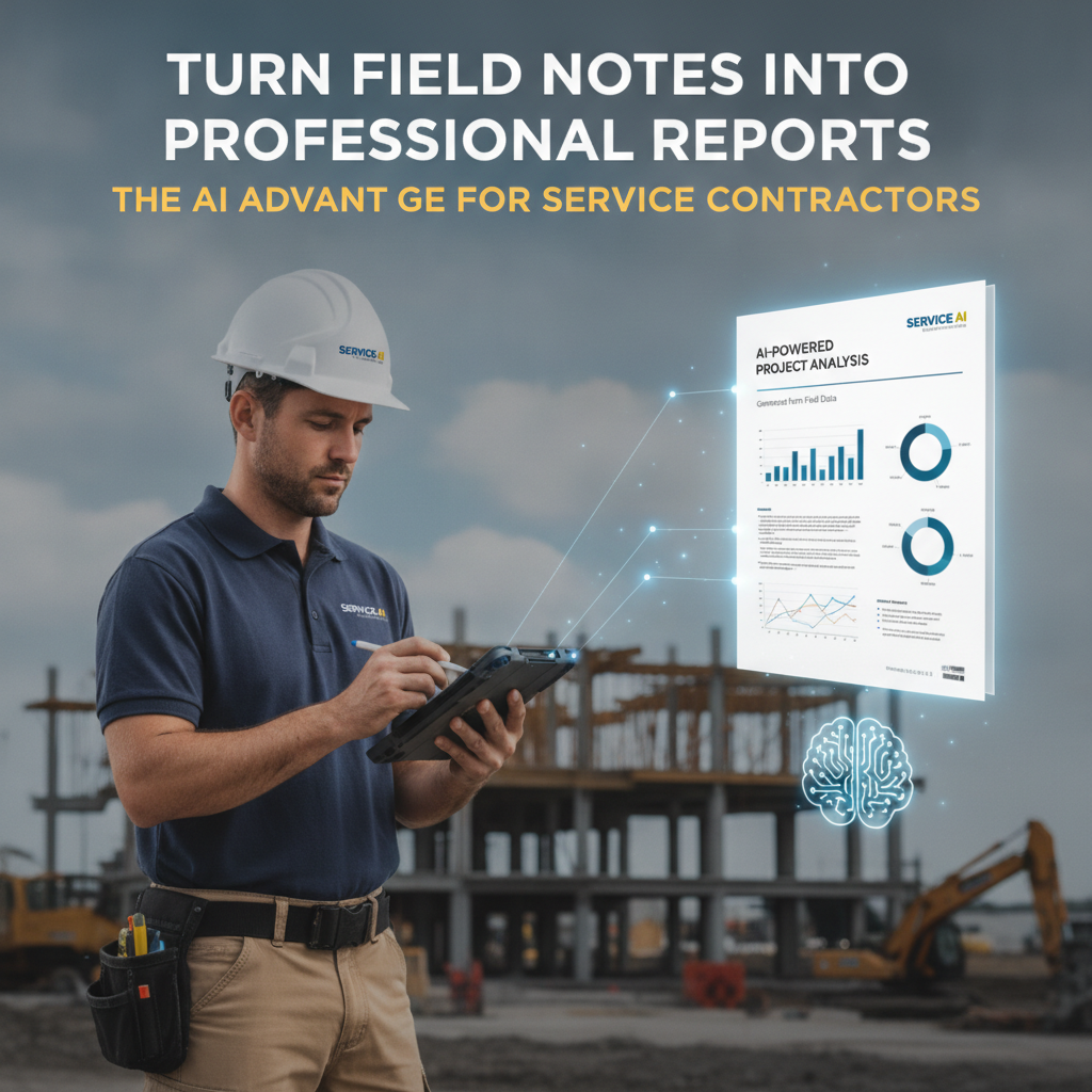 create a blog image that reflects this title: Turn Field Notes Into Professional Reports: The AI Advantage for Service Contractors